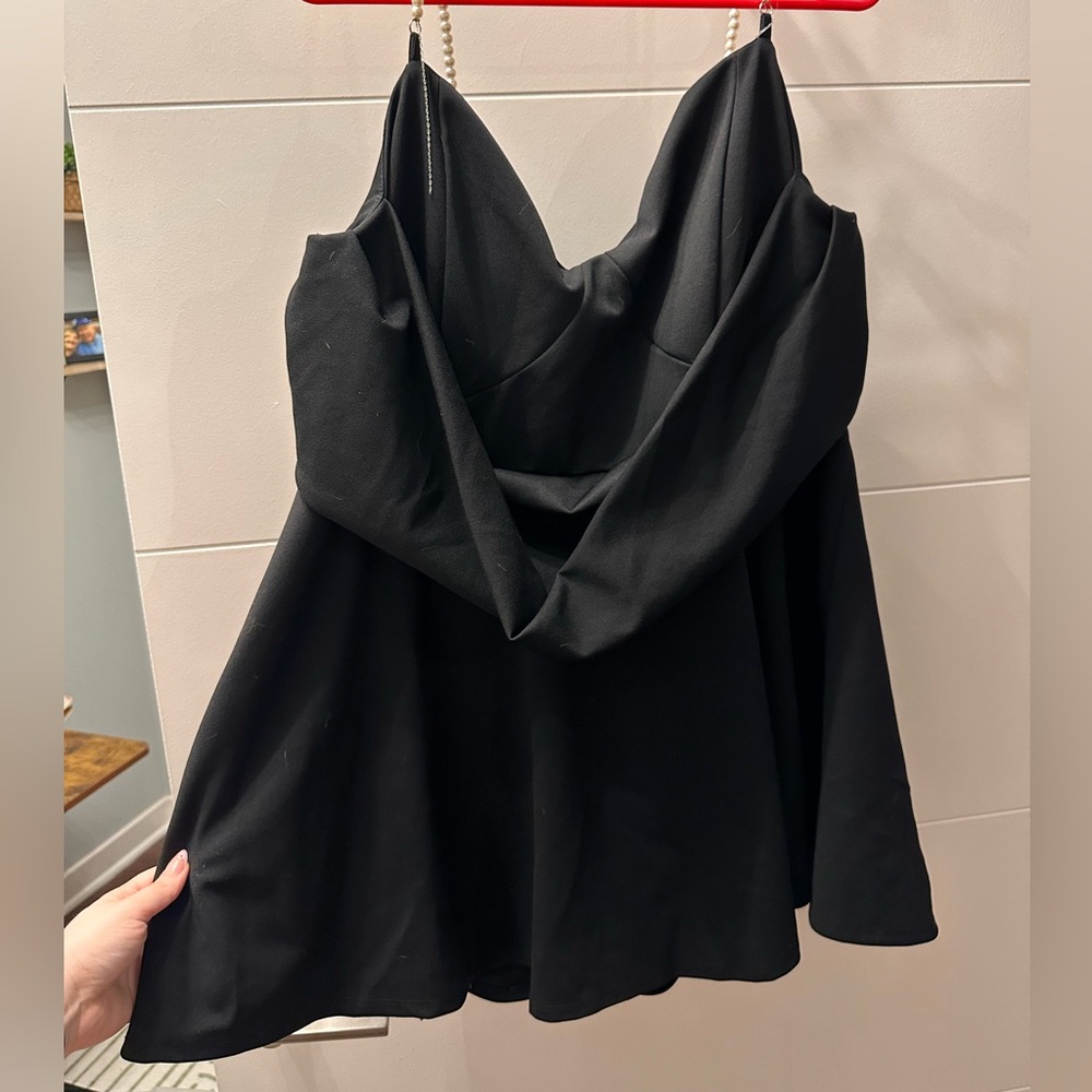 Black Drapey Dress with Pearl straps and built in shorts